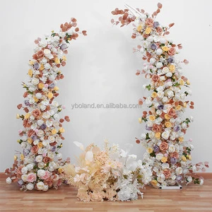 Realistic Handmade Wedding Arch Backdrop with Flowers Horn Flower Arch Set Artificial Silk Rose Arrangement