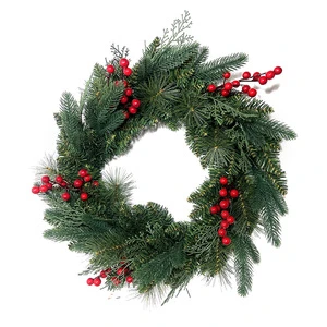 Custom Christmas Wreath, Artificial Green Vine Hanging Decor Lithium Battery Powered for Door Window Hotel Mall Xmas Decoration