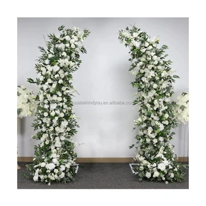 High Quality Set of 2 Horn Arch Backdrop Stand Artificial Forest Flower Arch Garland Green and White Arch Flower