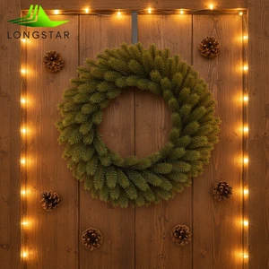 Round GreenChristmas Wreath and Garland with Multi Color Lights Handmade Modern Sustainable Indoor/Outdoor Holiday Decor