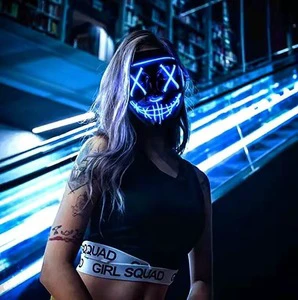 Factory Wholesale Led Light up Black Halloween Scary Face Mask Masquerade Cosplay for Men Women Kids