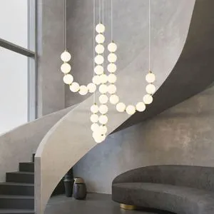Nordic Foyer Bedroom Luxury High Ceiling Fixture Wedding Modern Creative Restaurant Decorative Glass Ball Pendant Light