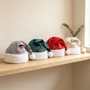 Unisex Short Plush Xmas Decoration Decoraciones Velvet Fabric Star Glitter Print Christmas Hat