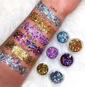 GP Wholesale Bulk Body Face Glitter Powder Cosmetic Grade Loose Chunky Art 23 Colors Skin Harmless BSCI Certified 10ml/jar