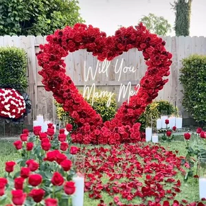 Hot Selling 100% Natural Silk Heart Flower Backdrop Arch for Wedding & Valentine's Day Proposal Factory Direct