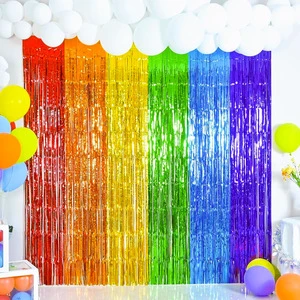 Cross-border Three-color Rain Silk Curtain rainbow Tassel Birthday Decoration Wedding Background Wall Party Supplies Valentine's