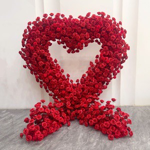 Giant Heart Shaped Artificial Flower Wall with Stand Multiple Color Options Silk Rose Floral Arch for Wedding Decor