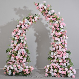 The pink Horn-shaped Arch Window Display Is Used for the Background Decoration of the Wedding Welcome Area.