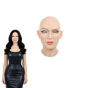 Lifelike Facemask Silicone Head Mask with Beautiful Makeup Man to Woman for Crossdresser Cosplay Halloween Party