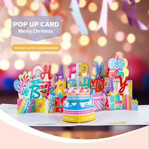 Winpsheng 3D Pop Up Birthday Cake Card With Lights And Music Blowable Candle 180 Degree Foldable Card