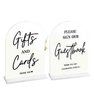 White 5x7 Inch Eco Friendly UV Printed Acrylic Rectangle Alphabet Pattern Arch Table Sign Stands 2pcs HQ Signs Wedding/Reception