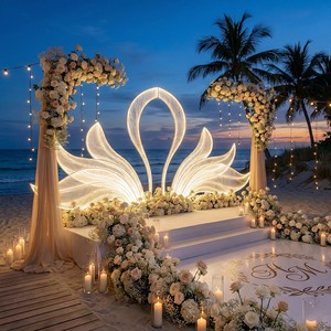 SMOOTH Custom Swan-Shaped Wedding Arch with Warm Light Stage Backdrop