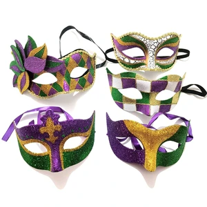 New Orleans Parades Carnival Party Purple Green Yellow Glittered Fleur De Lis Mardi Gras Masquerade Mask Plastic