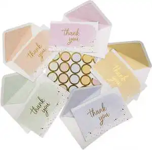 2026 2027 Myway Bulk Set 100 Eco-Friendly Recyclable Watercolor Gold Foil Thank You Cards Envelopes Stickers For Graduation