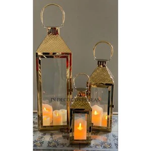 Elegant Look High Grade Gold Plated Best Quality Aluminum Casted Set Of 3 Lanterns Wedding Decoration Accessories From India