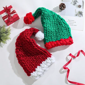 PARTYMENT Crochet Knitted Xmas Parent Child Adult Winter New Year Party Red Green Chunky Yarn Christmas Decor Santa Claus Hat