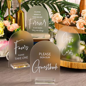 4-Piece Set of Acrylic Wedding Banquet Logo 5 X 7-inch Arched Signage Personalized Message Board Table Numbers & Place Cards