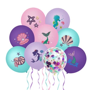 Sea Theme Balloons Tiffany Blue 12inch Printed Conch Mermaid Latex Balloons for Birthday Party Decoration
