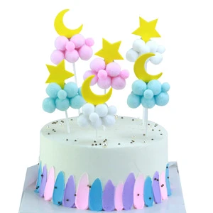 Wholesale Gold Star Moon Cloud Cupcake Decoration Sky White Pink Blue Cake Topper for Bake Decorating Supplies