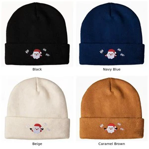 Christmas Jacquard Beanie Hat Embroidery Santa Red Funny Novelty Cap 100% Acrylic Machine Washable Unisex Adults Gifts 48-50cm
