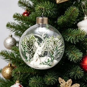 LED Light up Clear Glass Christmas Ball Ornaments, Reindeer Snow Scene Glass Ornaments for Christmas Tree Decoration Wholesale