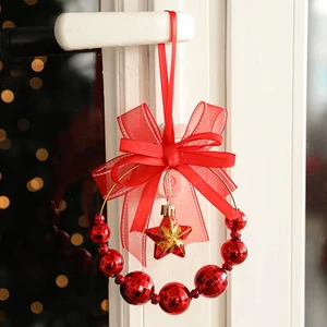 Xmas Door Hanging Christmas Bow Wreath Mini Christmas Wreath with Ball for Front Door Christmas Tree
