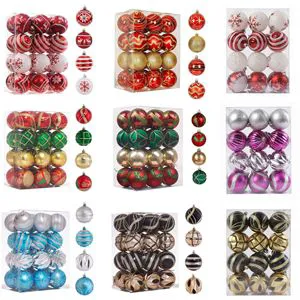 In-Stock Sliver Red Pink Champagne 6cm 24pcs Mixed Color Merry Christmas Tree Hanging Ornament Plastic Ball Set for Diy