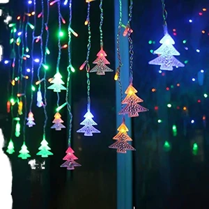 New Led Christmas Window Light Curtain Light With Small Christmas Tree Decoration For OUTDOOR 110V 220V Icicle String Lights