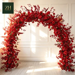 Romantic New Design 5D Silk U Shape Floral Arch Elegant Red Flower Arch For Wedding Event Home Decor