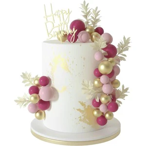 Plastic Birthday Wedding Party Cake Decorations Rose Red Light Pink Gold Bohemian Grass Three-Dimensional Cake Balls Baking