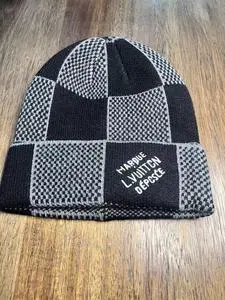 Luxury Designer Knitted Beanie - Unisex Winter Jacquard Checkered Skull Hat, Warm Spandex Cotton Blend (PFAS Free)