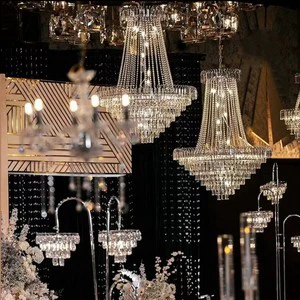 European Luxury Crystal Ceiling Light Acrylic Pendant Hanging Lamps for Wedding Decoration