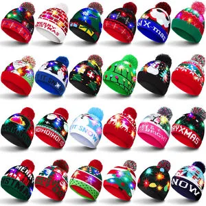 Christmas Knit Hat Children Led Light up Knitted Christmas Glowing Hat for Adults