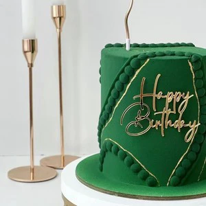 Camilla New Design Gold Acrylic Square Cake Decorations Baking Supplies for Birthday and Wedding Acrylic Cake Topper