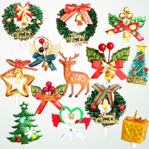 Customizable 10 PCS Christmas Elk Wreath Cake Decorations Christmas Cake Inserts Cake Topper