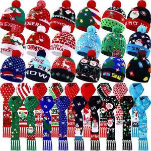 Christmas Hat LED Light up Beanie Knit Hats Winter Snow Hats Cap Christmas Party Favors for Adults and Kids