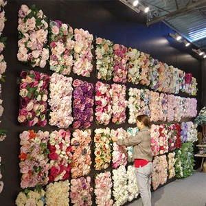 Wedding Backdrop 3D Customize Style Cloth Flowers Wall Silk Rose Ball Centerpiece Runner Grid Base Flower Wall Panel For Wedding