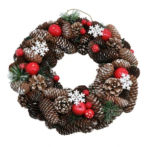 Artificial Christmas Wreath With Pine Cone Red Berry Snowflake Decoration For Front Door Winter Holiday Home Decor Wholesale OEM