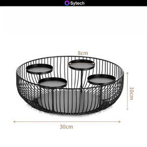 Ornaments Arrangement Neoclassical Iron Frame Round Spray Painted Flower Basket Wreath Candle Holder Bowl Table Decorative