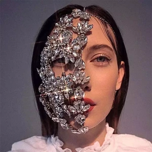Halloween Decor Rhinestones Chain Masquerade Style Nightclub Party Dance Headwear Girl Face Mask Face Body Masked