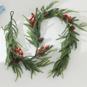 Artificial Plastic Christmas Wreath Vine -style For Christmas Eve Indoor Greenery Holiday Decor Wall-hanging Cypress Leaves Pine