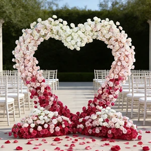 Handmade Proposal Artificial Swan Heart Flower Arch Heart Shaped Arch with Flowers Wedding Floral Arch for Wedding Decor