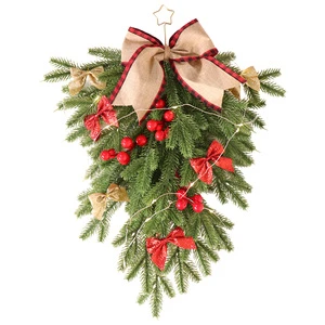 New Popular Christmas Garland Hanging Eco-friendly Artificial Wreath with Red Ball and Pinecone Decor for Holiday Home Decor