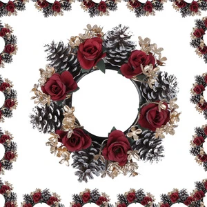 New Outdoor Christmas Wreath Decoration Ring Shape With Pine Cones Rose Petals Gold Leaves Table Use Model 066 Made In China