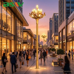 BSW Ornate Classical Combined Lamp Post Lotus Shape Street Light With Golden Base For Municipal Plaza And Cultural Garden