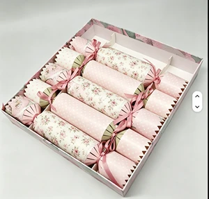 6pcs Luxury Floral & Polka Dot Christmas Crackers Set, Pink Bow Party Bon Bons For Wedding, Birthday & Holiday Celebrations