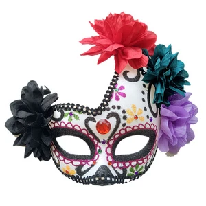 Halloween Masquerade Mask Mexican Day of the Dead Sugar Skull Eye Mask with Flowers for Halloween Party Costume