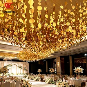 SMOOTH Wedding Ceiling Decoration Gold Shiny Round Sequin Curtain with Fabric Ceiling Drape Hanging Ceiling Backdrop Decoration