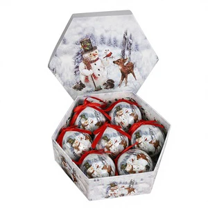 For Christmas Tree Ornaments 7-Piece Ball Set Gift Box with Printing Christmas Scene Decoration Pendants