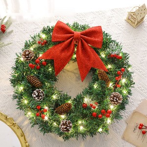 Handmade Christmas Wreath with Pine Cones and Bow LED Lights 40cm 50cm 60cm Garlands Decorations